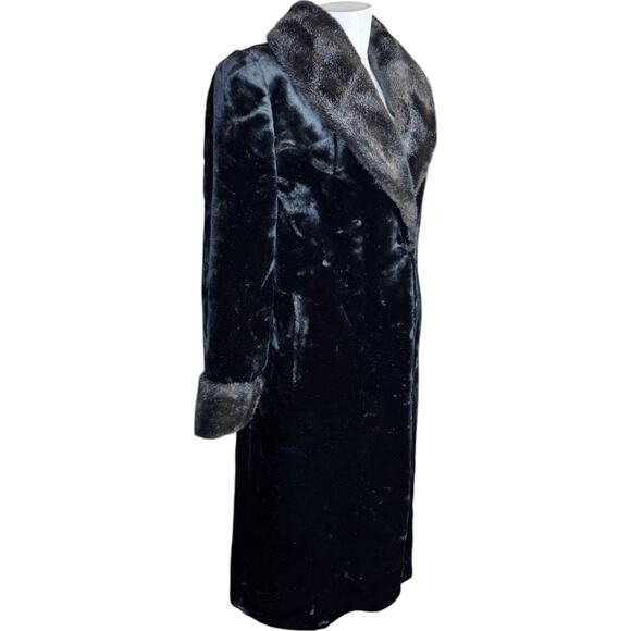 Boulevard East Faux Fur‎ Coat Black Beaver Trim Long Vintage Size Small 6-8 - Picture 7 of 13